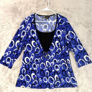 Lane Bryant Top Women’s Size 22/24 Blue Abstract Buckle Front Stretch Blouse